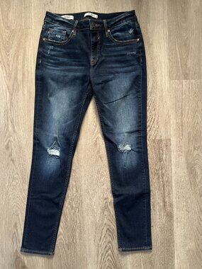 Vigoss Thompson Tomboy Dark Wash Distressed Straight Leg Jeans Size 28